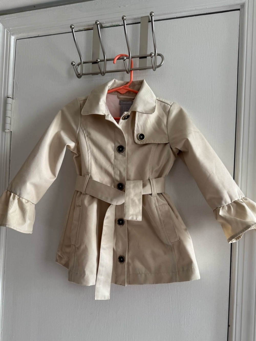 Tahari Girls Cream Belted Trench Raincoat Size 2T